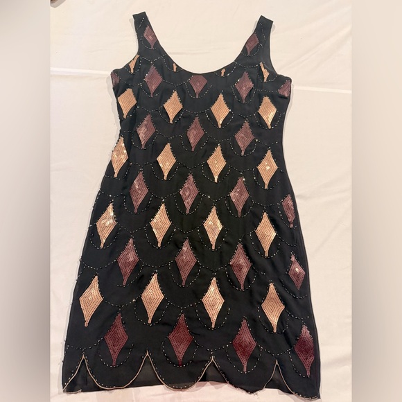 Vintage 1960s Hand-Beaded Sequined Shift Dress - Size S - Picture 6 of 12